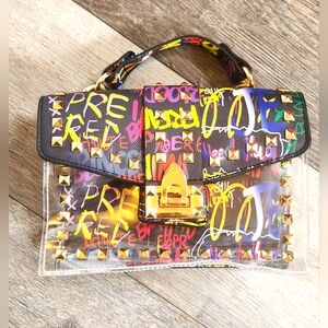 Womens Graffiti/Transparent Jelly PU Leather Shoulder Crossbody Bag